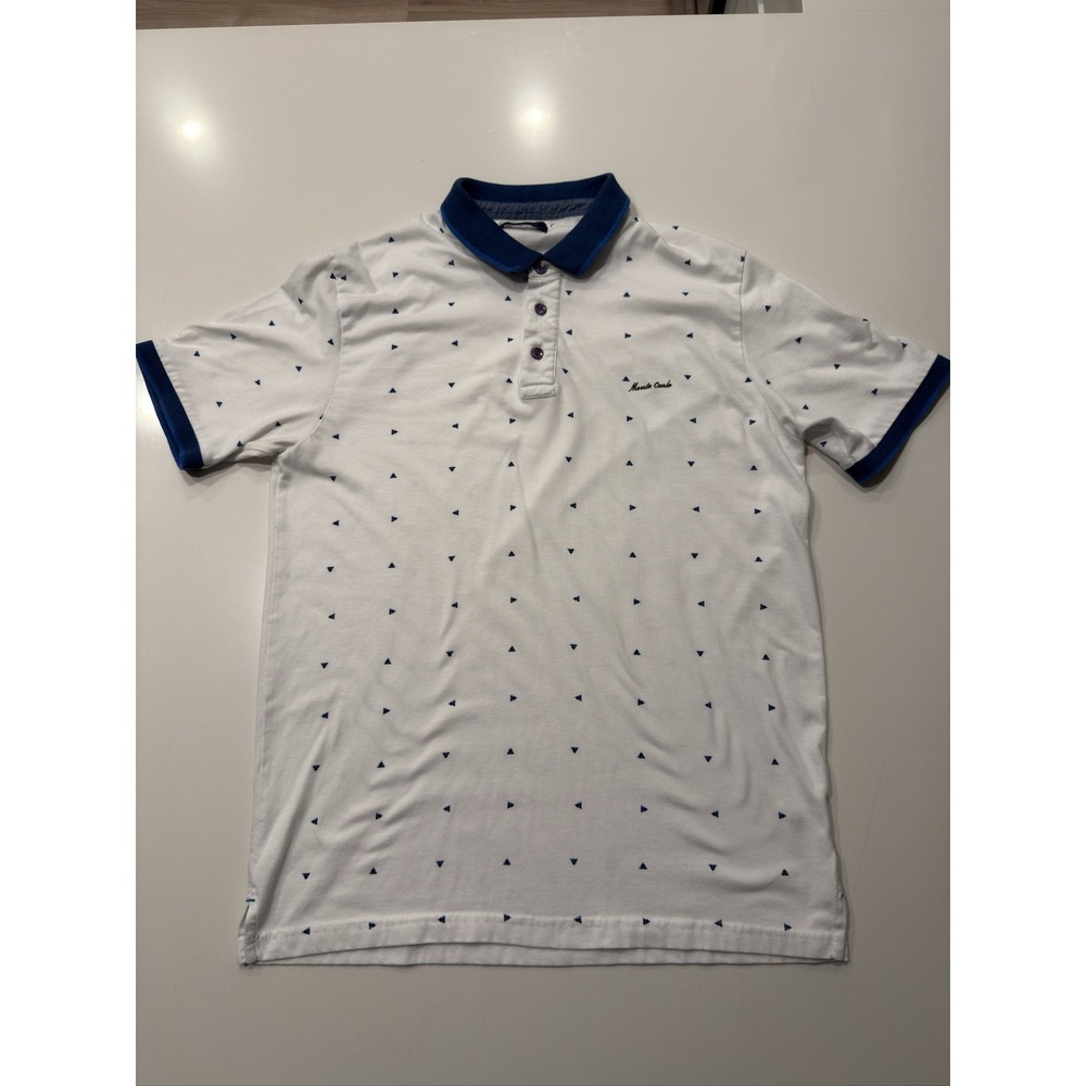 MONTE CARLO Men's XL White Geometric Triangle Cotton Knit Short Sleeve Polo